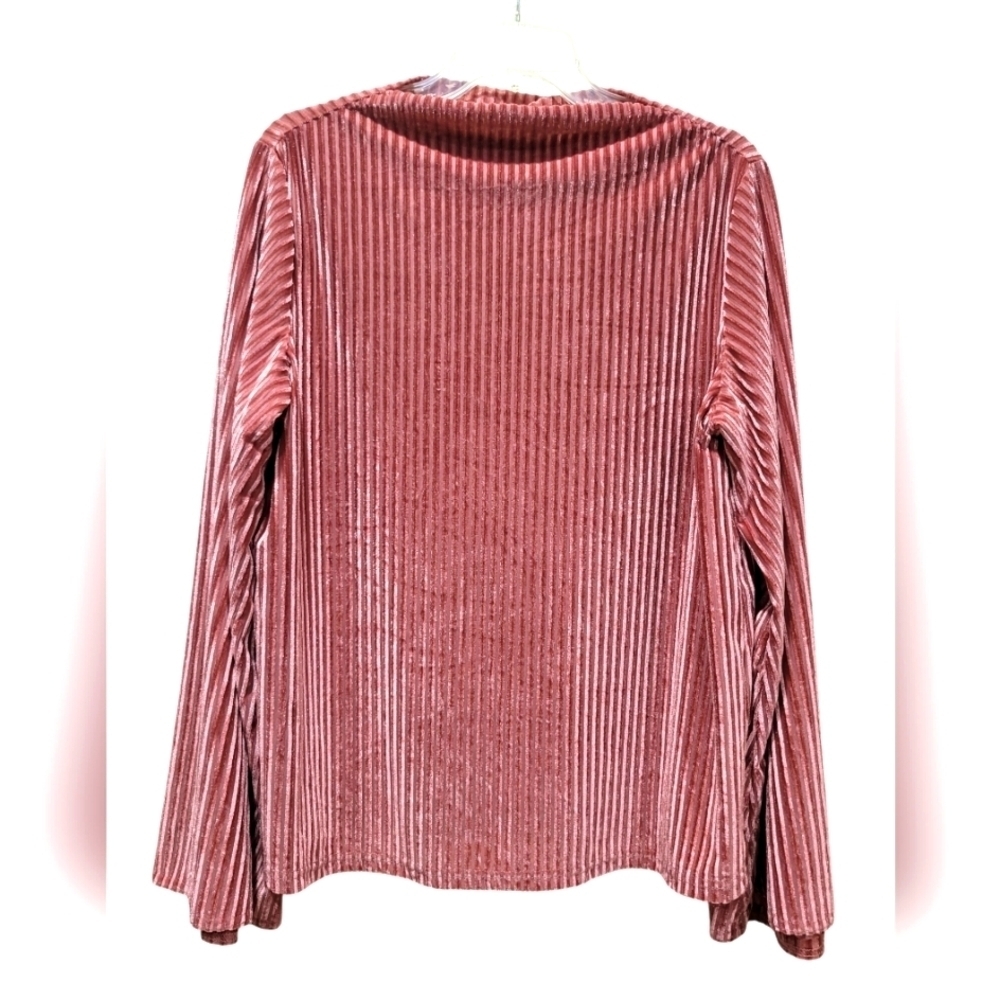 1X Pink Mauve Ribbed Wide Long Sleeve Mock Neck Pullover Tunic